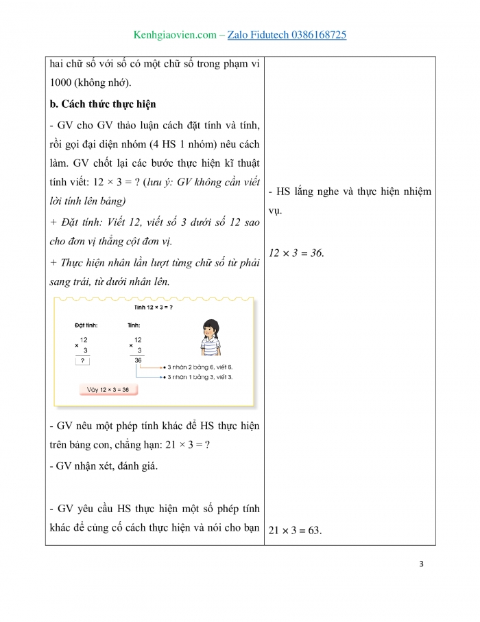 Giáo án và PPT Toán 3 cánh diều bài Nhân với số có một chữ số (không nhớ)