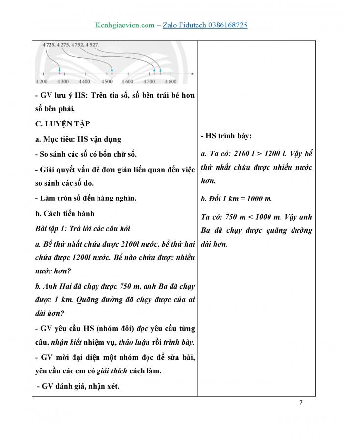 Giáo án và PPT Toán 3 chân trời bài So sánh các số có bốn chữ số