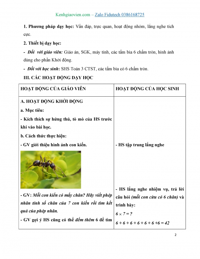 Giáo án và PPT Toán 3 chân trời bài Bảng nhân 6