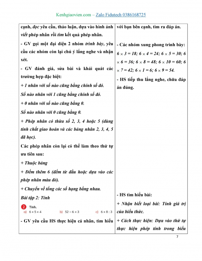 Giáo án và PPT Toán 3 chân trời bài Bảng nhân 6