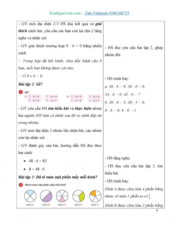 Giáo án và PPT Toán 3 chân trời bài Bảng chia 6