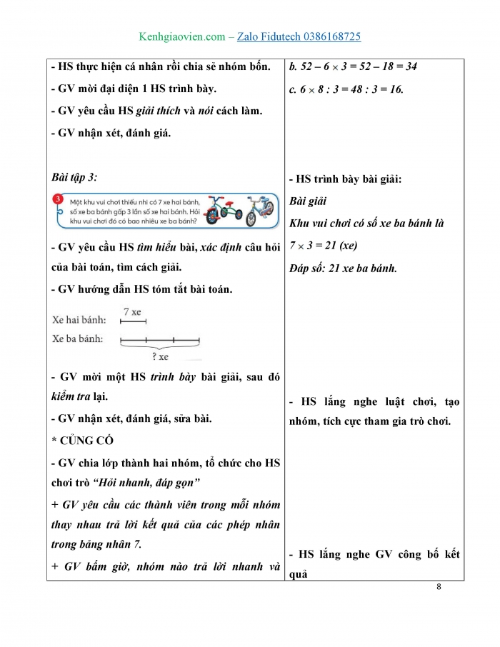 Giáo án và PPT Toán 3 chân trời bài Bảng nhân 7