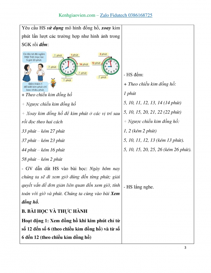 Giáo án và PPT Toán 3 chân trời bài Xem đồng hồ