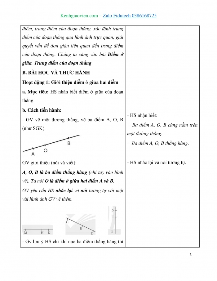 Giáo án và PPT Toán 3 chân trời bài Điểm ở giữa. Trung điểm của đoạn thẳng