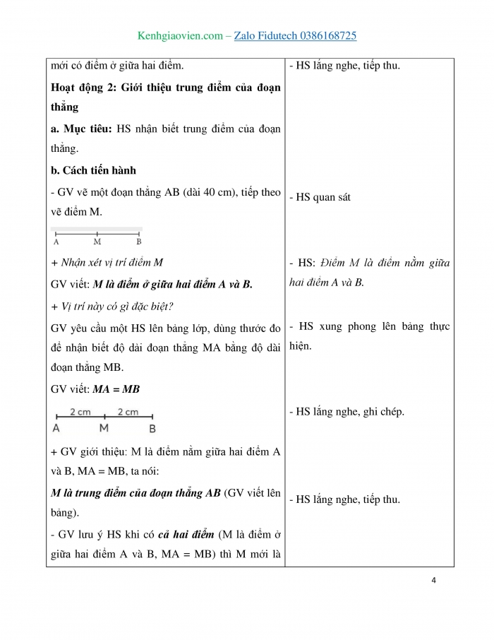 Giáo án và PPT Toán 3 chân trời bài Điểm ở giữa. Trung điểm của đoạn thẳng