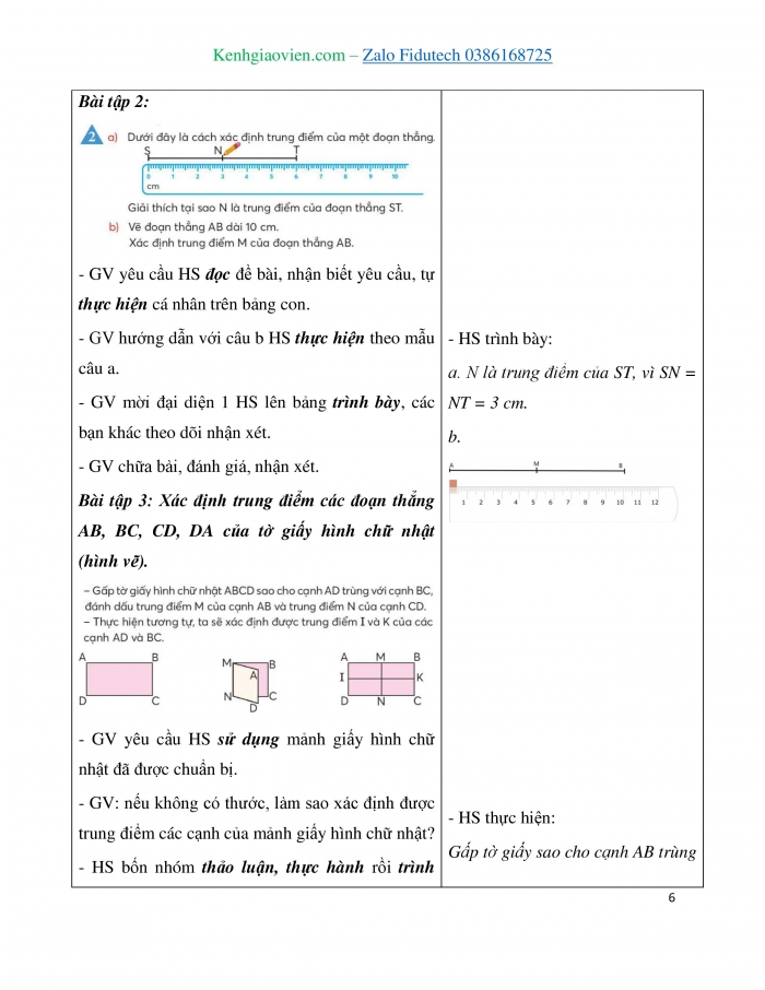 Giáo án và PPT Toán 3 chân trời bài Điểm ở giữa. Trung điểm của đoạn thẳng