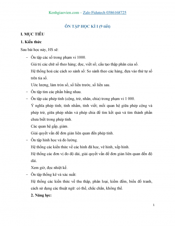 Giáo án và PPT Toán 3 chân trời bài Ôn tập học kì 1