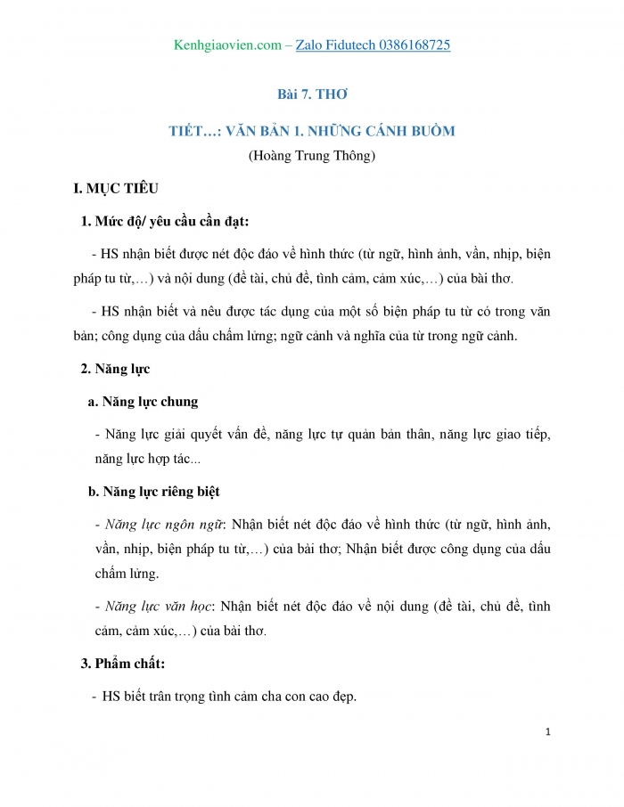 Giáo án và PPT Ngữ văn 7 cánh diều Bài 7: Những cánh buồm (Hoàng Trung Thông)