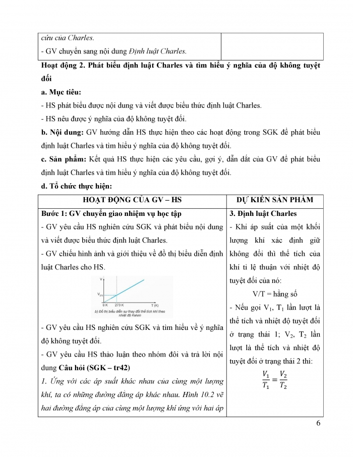 Giáo án và PPT Vật lí 12 kết nối bài 10: Định luật Charles