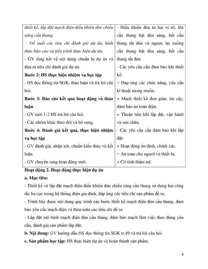 Giáo án và PPT công nghệ 12 điện - điện tử Cánh diều bài 10: Dự án Thiết kế, lắp đặt mạch điện điều khiển đèn cầu thang