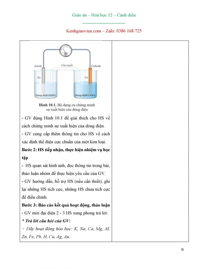 Giáo án và PPT Hóa học 12 cánh diều bài 10: Thế điện cực chuẩn của kim loại