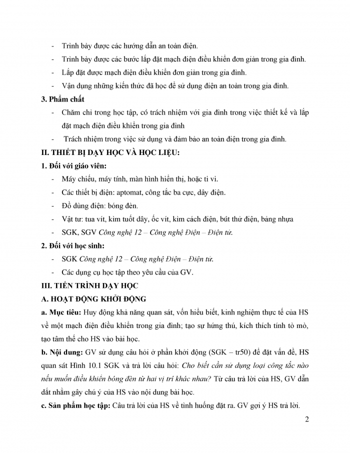 Giáo án và PPT công nghệ 12 điện - điện tử Kết nối bài 10: Thiết kế và lắp đặt mạch điện điều khiển trong gia đình