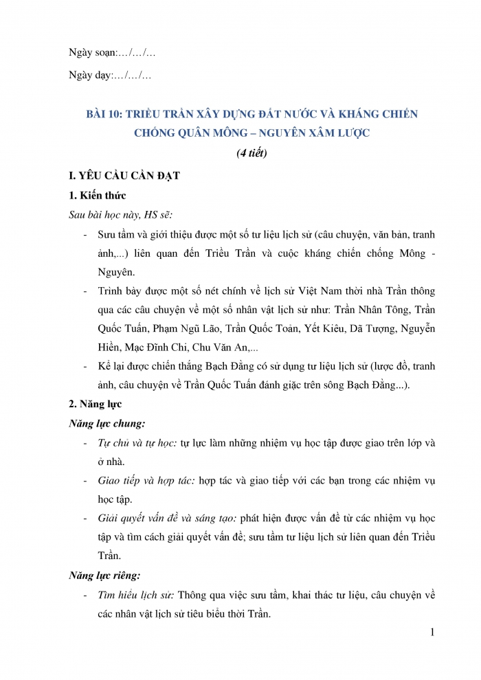 Giáo án và PPT Lịch sử và địa lí 5 Kết nối bài 10: Triều Trần xây dựng đất nước và kháng chiến chống quân Mông - Nguyên xâm lược