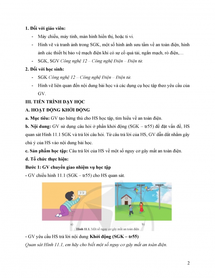 Giáo án và PPT công nghệ 12 điện - điện tử Cánh diều bài 11: An toàn điện