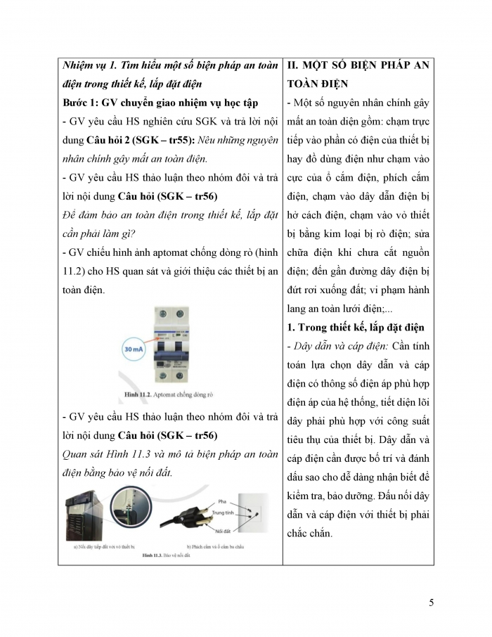 Giáo án và PPT công nghệ 12 điện - điện tử Cánh diều bài 11: An toàn điện