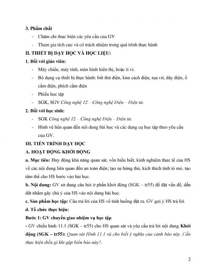 Giáo án và PPT công nghệ 12 điện - điện tử Kết nối bài 11: An toàn điện