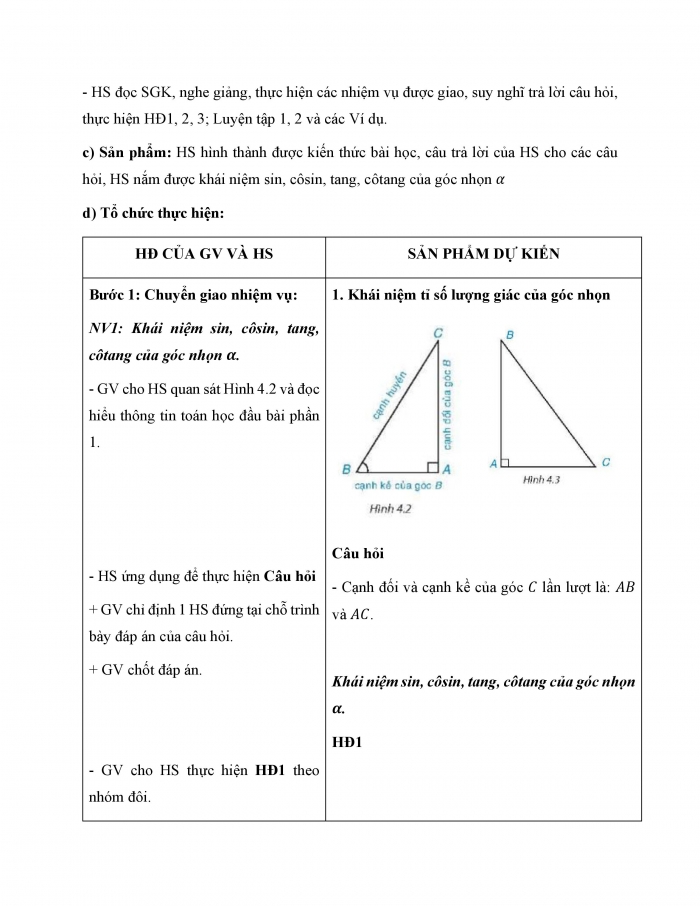 Giáo án và PPT Toán 9 Kết nối bài 11: Tỉ số lượng giác của góc nhọn