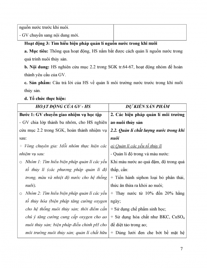 Giáo án và PPT công nghệ 12 lâm nghiệp thủy sản Cánh diều bài 12: Quản lí môi trường nuôi thuỷ sản