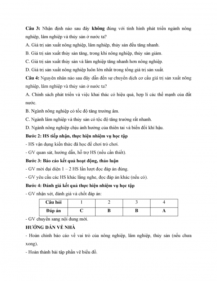 Giáo án và PPT Địa lí 12 cánh diều bài 12: Thực hành Vẽ biểu đồ, nhận xét và giải thích về tình hình phát triển và sự chuyển dịch cơ cấu của ngành nông nghiệp, lâm nghiệp và thủy sản