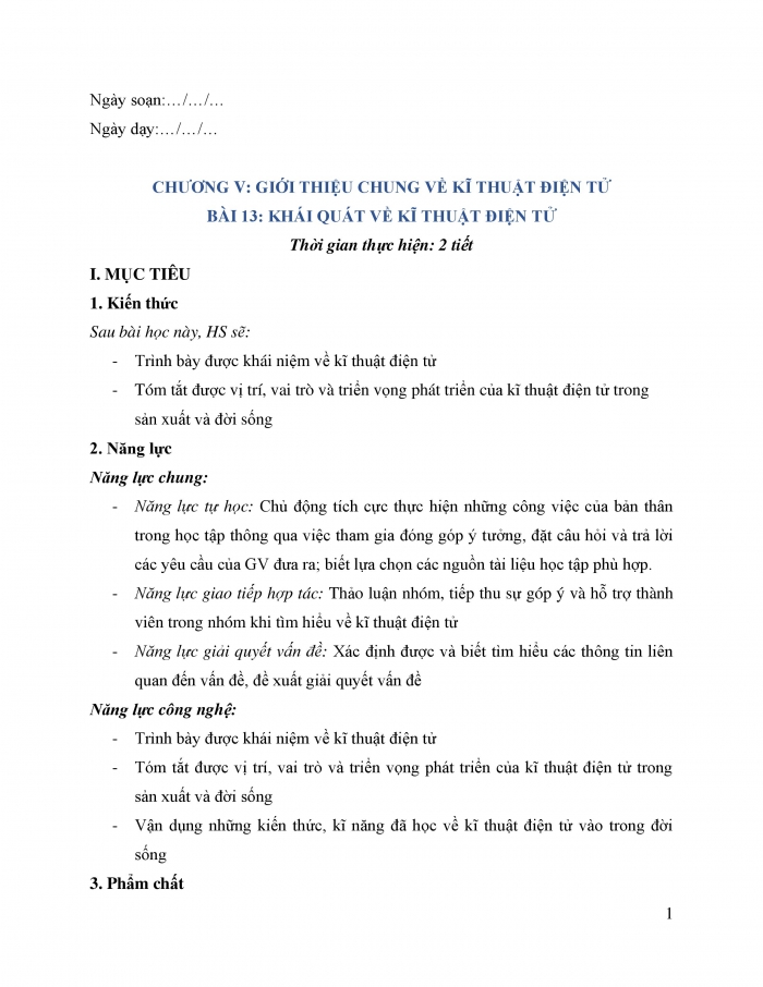 Giáo án và PPT công nghệ 12 điện - điện tử Kết nối bài 13: Khái quát về kĩ thuật điện tử