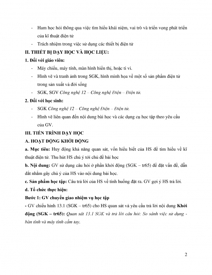 Giáo án và PPT công nghệ 12 điện - điện tử Kết nối bài 13: Khái quát về kĩ thuật điện tử