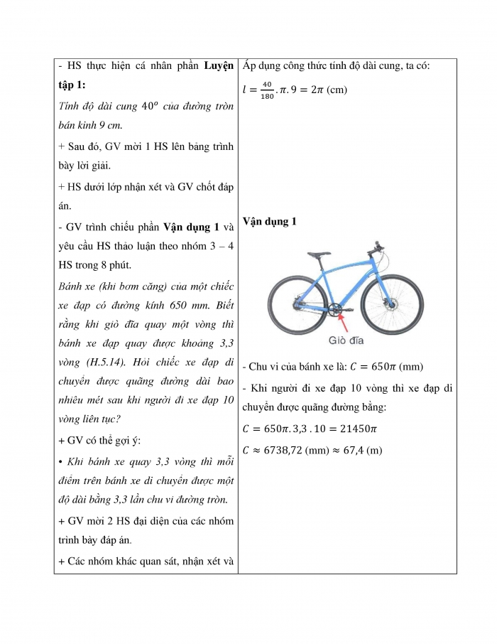 Giáo án và PPT Toán 9 Kết nối bài 15: Độ dài của cung tròn. Diện tích hình quạt tròn và hình vành khuyên