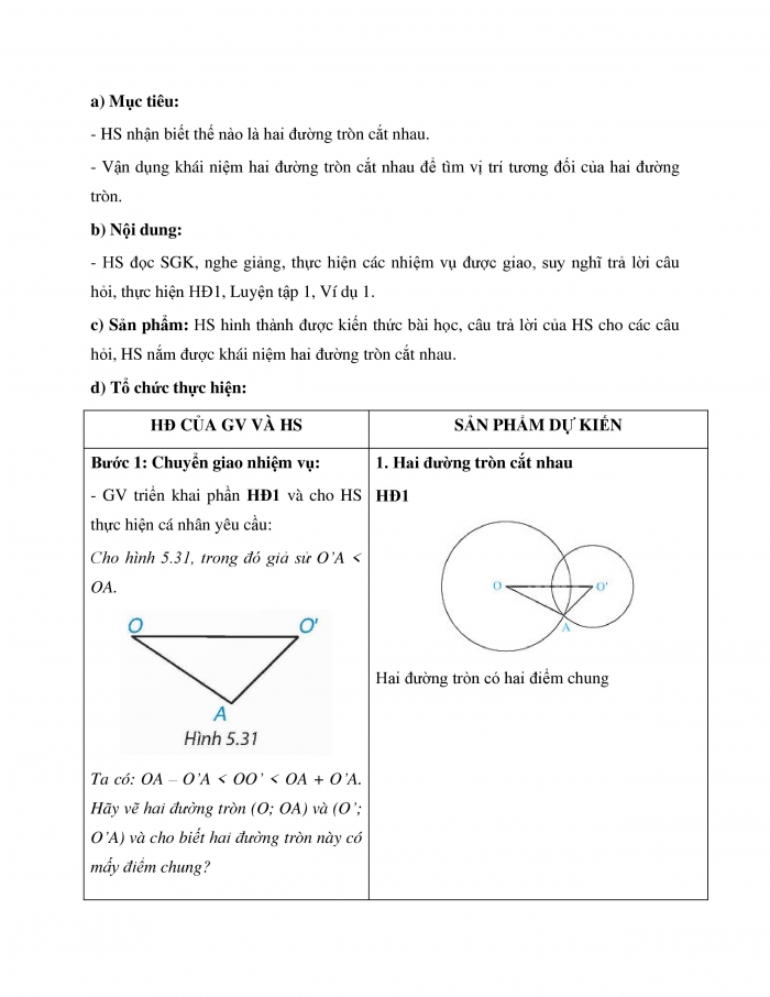 Giáo án và PPT Toán 9 Kết nối bài 17: Vị trí tương đối của hai đường tròn