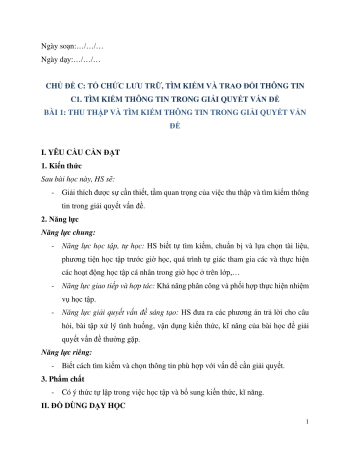 Giáo án và PPT Tin học 5 cánh diều chủ đề C1 bài 1: Thu thập và tìm kiếm thông tin trong giải quyết vấn đề