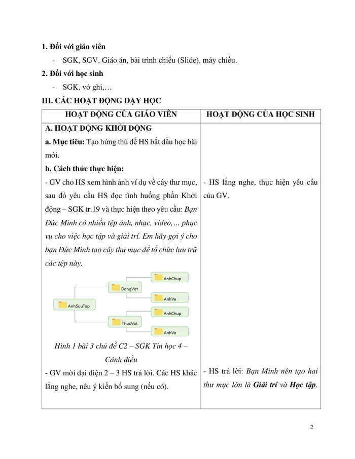 Giáo án và PPT Tin học 5 cánh diều chủ đề C2 bài 1: Thực hành tạo cây thư mục