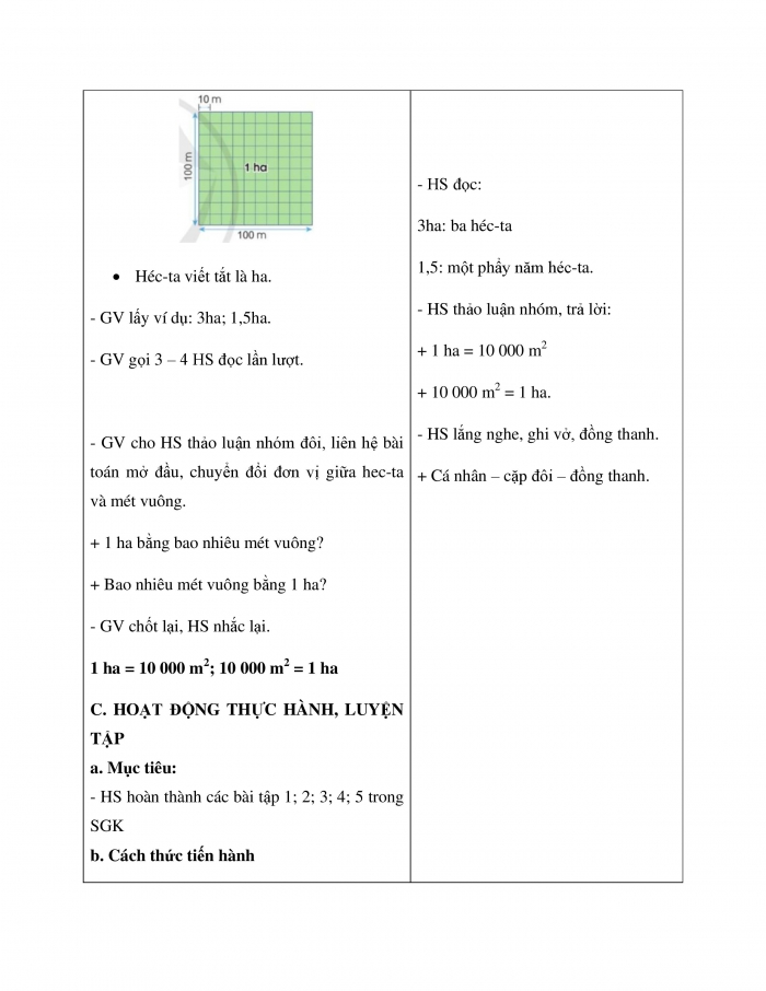 Giáo án và PPT Toán 5 cánh diều bài 21: Héc-ta
