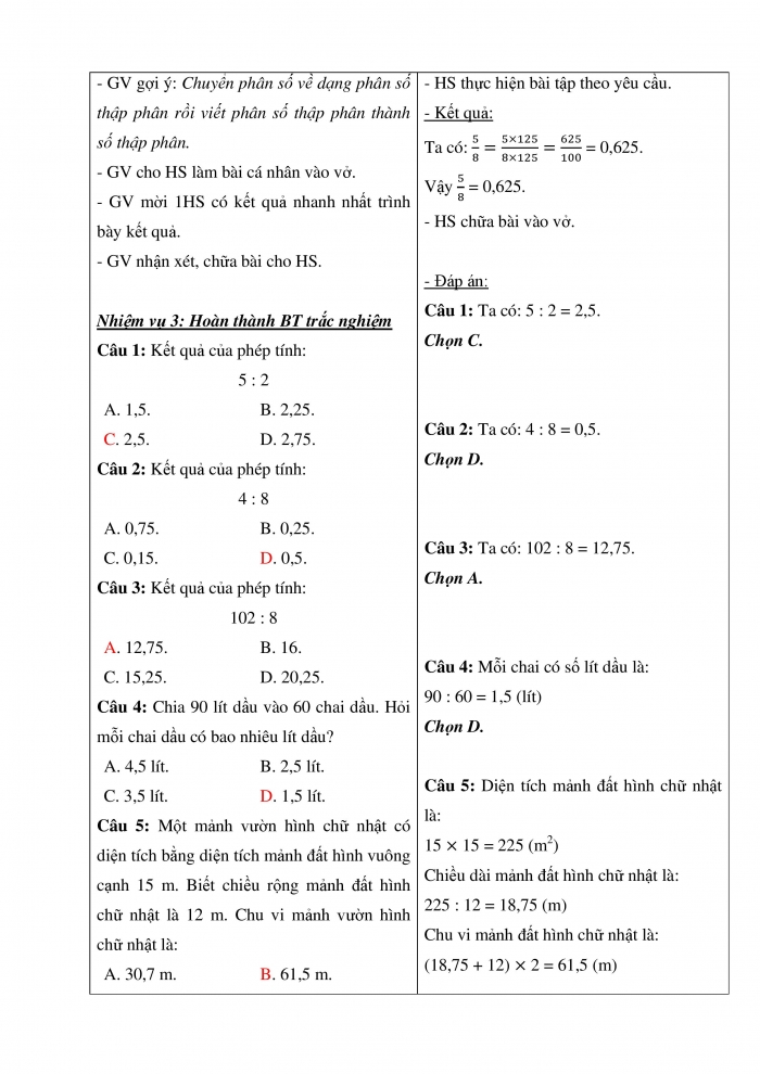 Giáo án và PPT Toán 5 Chân trời bài 36: Chia một số tự nhiên cho một số tự nhiên mà thương là một số thập phân