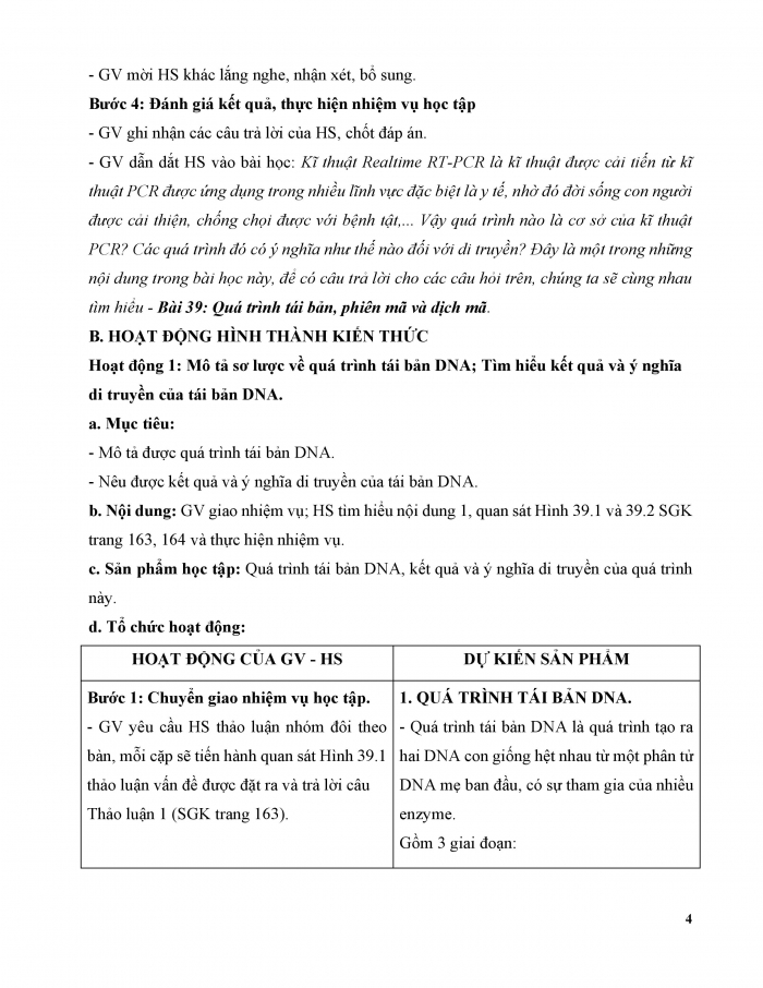 Giáo án và PPT KHTN 9 chân trời Bài 39: Quá trình tái bản, phiên mã và dịch mã