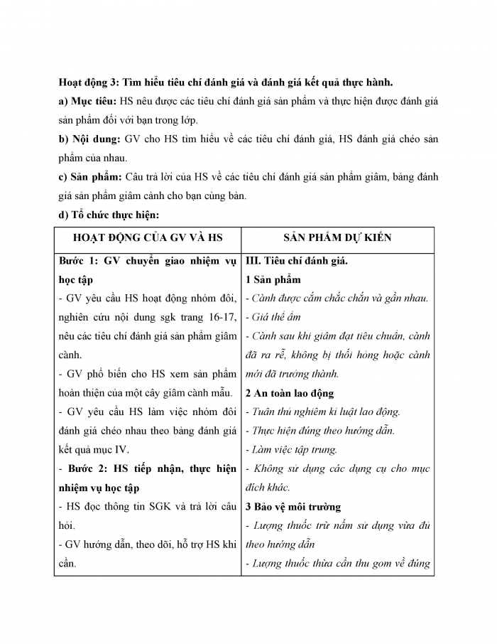 Giáo án và PPT công nghệ 9 trồng cây ăn quả Cánh diều bài 3: Thực hành nhân giống cây ăn quả bằng phương pháp giâm cành