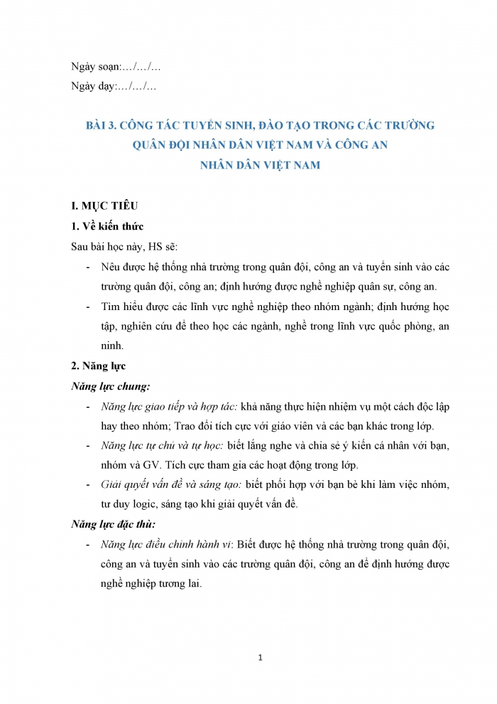 Giáo án và PPT Quốc phòng an ninh 12 kết nối Bài 3: Công tác tuyển sinh, đào tạo trong các trường Quân đội nhân dân Việt Nam và Công an nhân dân Việt Nam