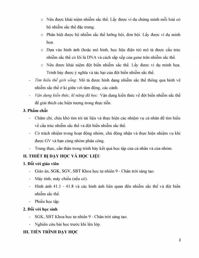 Giáo án và PPT KHTN 9 chân trời Bài 41: Cấu trúc nhiễm sắc thể và đột biến nhiễm sắc thể