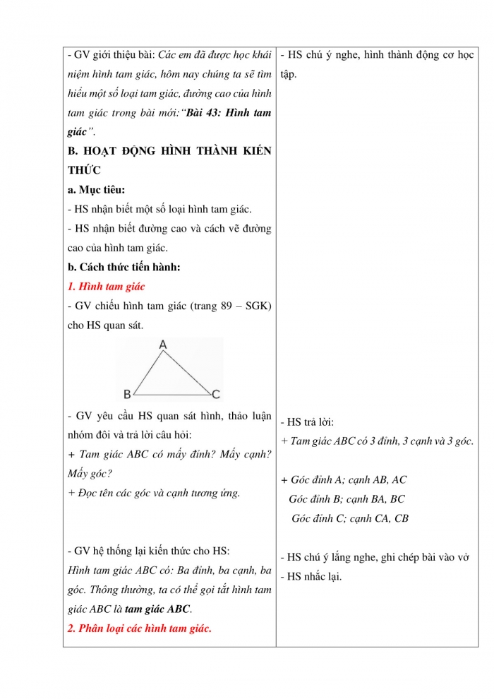 Giáo án và PPT Toán 5 Chân trời bài 43: Hình tam giác