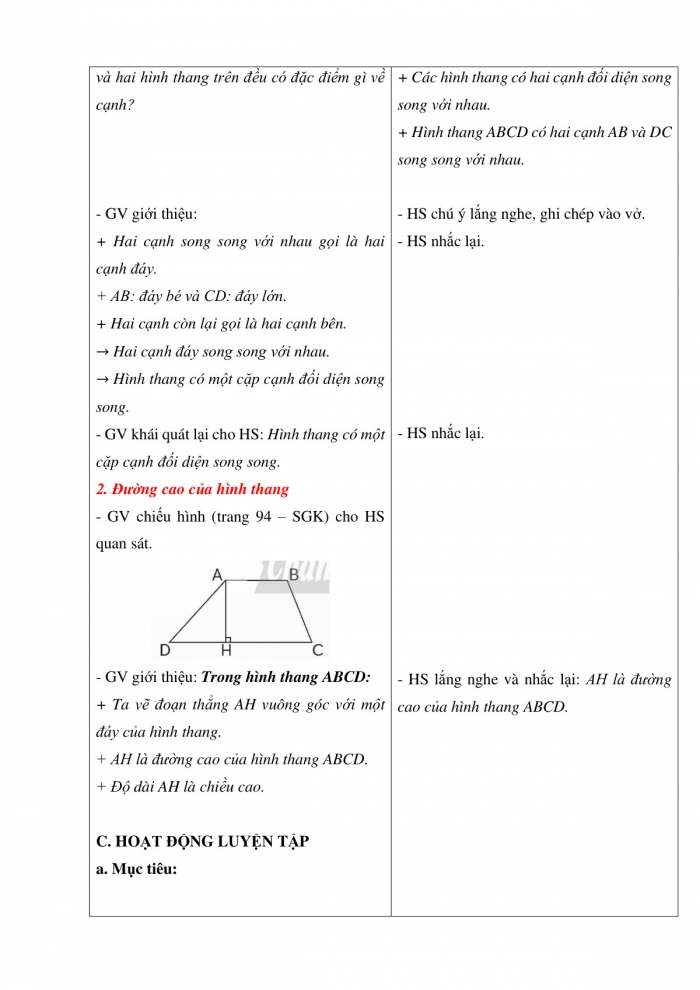 Giáo án và PPT Toán 5 Chân trời bài 45: Hình thang