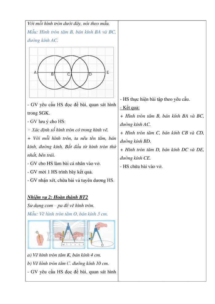 Giáo án và PPT Toán 5 Chân trời bài 47: Đường tròn, hình tròn