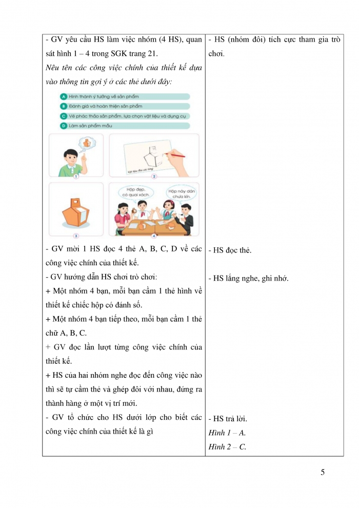 Giáo án và PPT Công nghệ 5 cánh diều bài 4: Thiết kế sản phẩm công nghệ