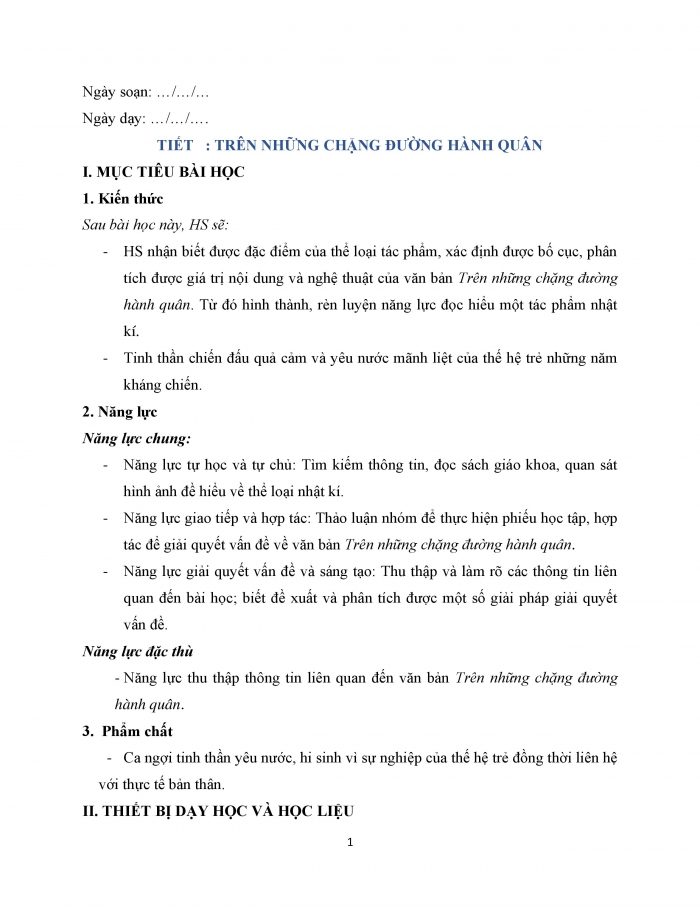 Giáo án và PPT Ngữ văn 12 chân trời bài 4: Trên những chặng đường hành quân... (Nguyễn Văn Thạc)