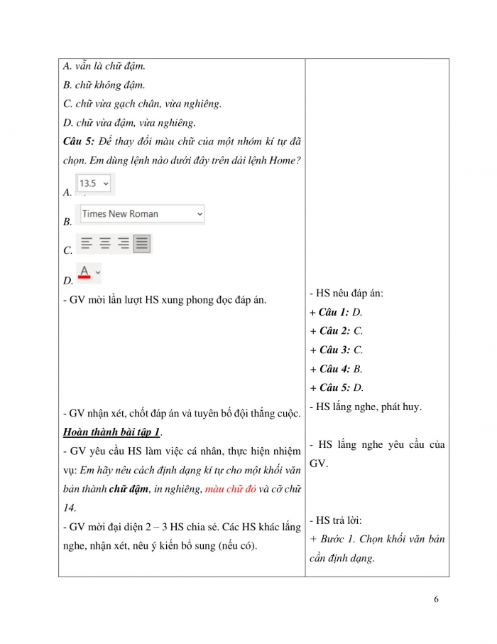 Giáo án và PPT Tin học 5 cánh diều chủ đề E bài 4: Định dạng kí tự