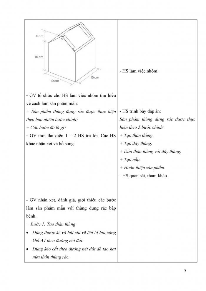 Giáo án và PPT Công nghệ 5 cánh diều bài 5: Dự án Em tập làm nhà thiết kế