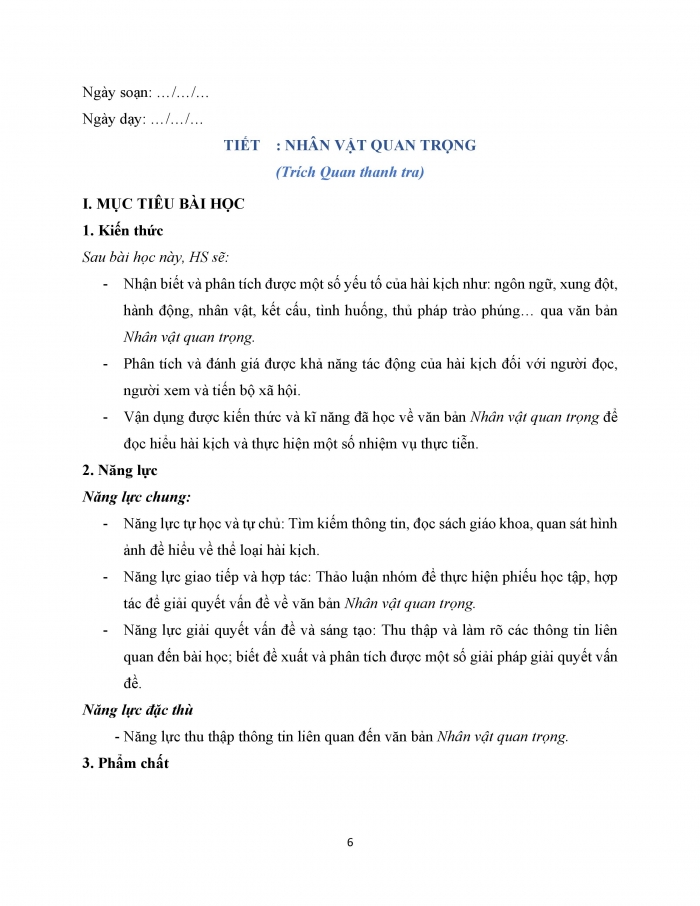 Giáo án và PPT Ngữ văn 12 kết nối bài 5: Nhân vật quan trọng (Trích Quan thanh tra – Ni-cô-lai Gô-gôn – Nikolai Gogol)