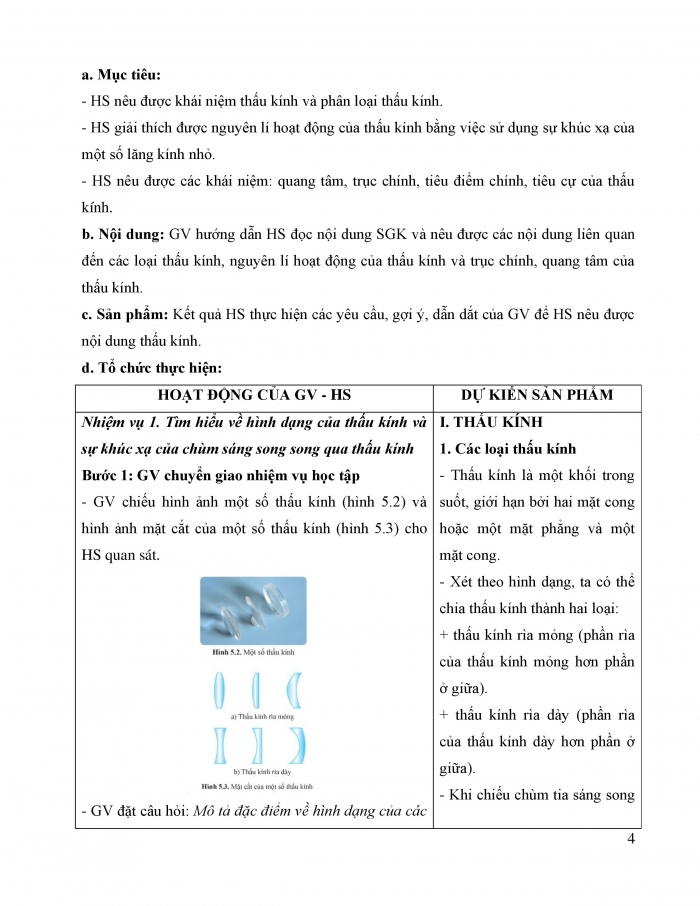 Giáo án và PPT KHTN 9 cánh diều bài 5: Sự khúc xạ ánh sáng qua thấu kính