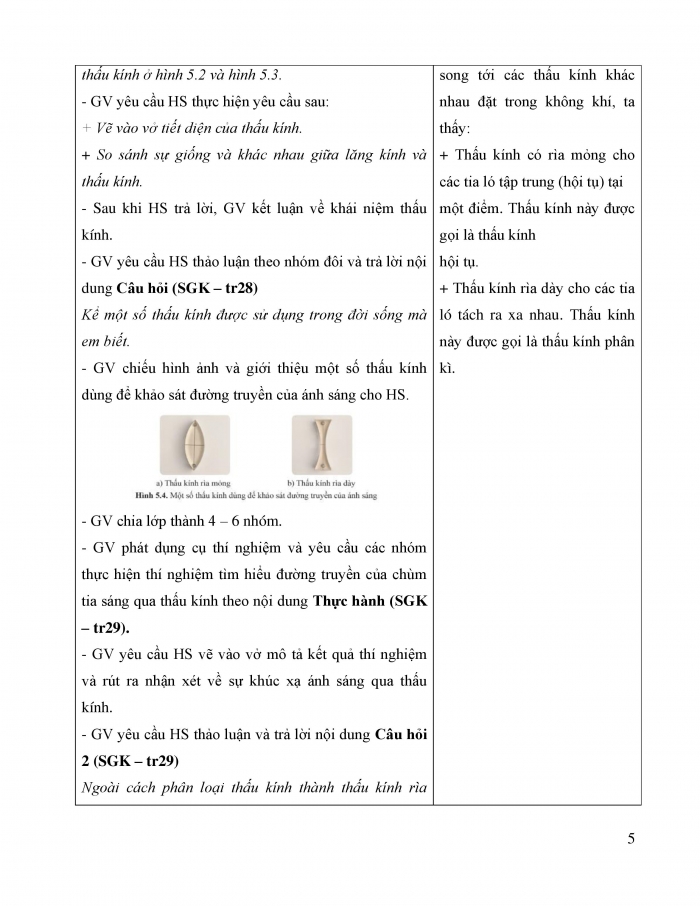 Giáo án và PPT KHTN 9 cánh diều bài 5: Sự khúc xạ ánh sáng qua thấu kính