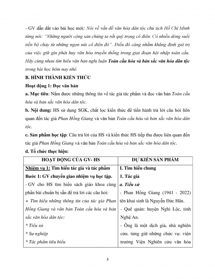 Giáo án và PPT Ngữ văn 12 cánh diều bài 5: Toàn cầu hóa và bản sắc văn hóa dân tộc (Phan Hồng Giang)