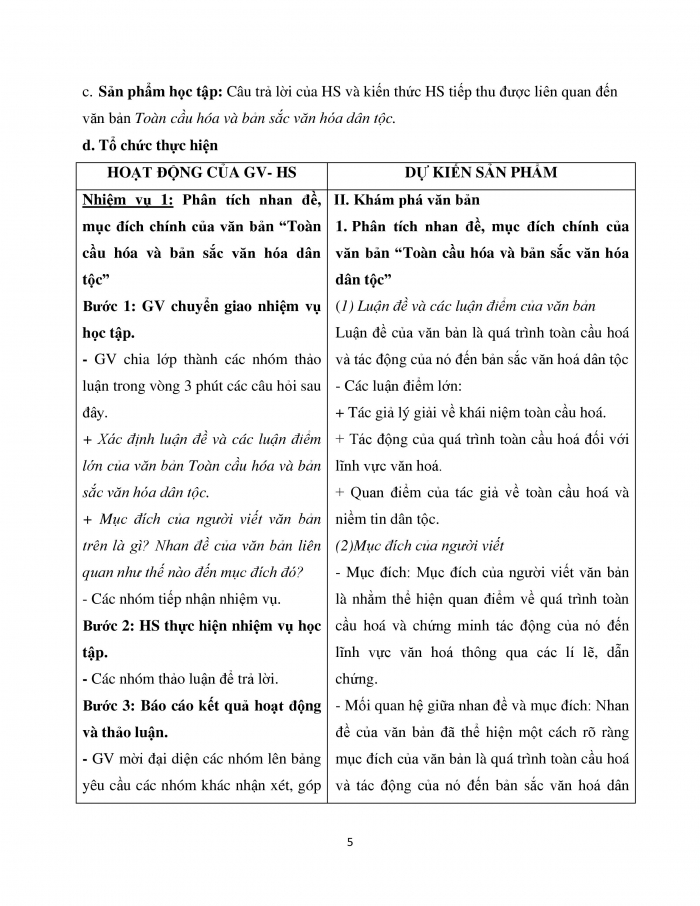 Giáo án và PPT Ngữ văn 12 cánh diều bài 5: Toàn cầu hóa và bản sắc văn hóa dân tộc (Phan Hồng Giang)