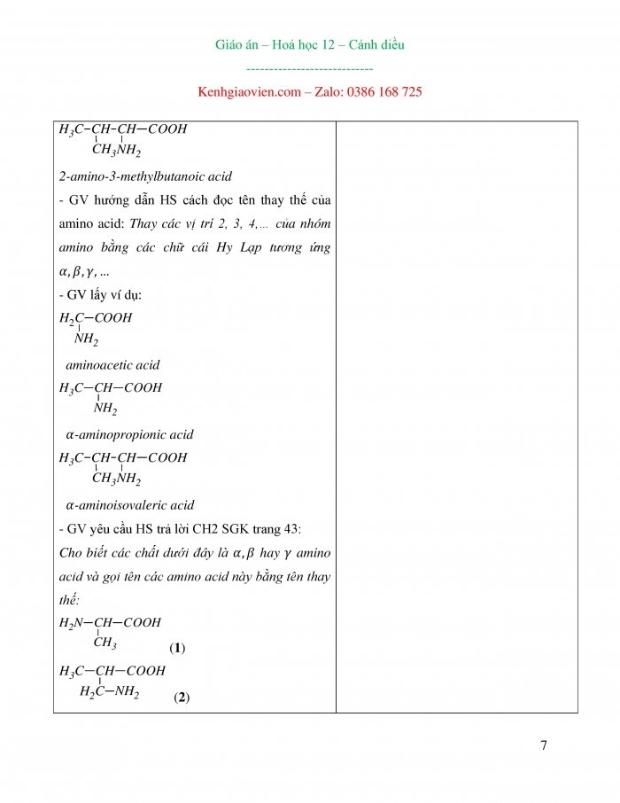 Giáo án và PPT Hóa học 12 cánh diều bài 6: Amino acid