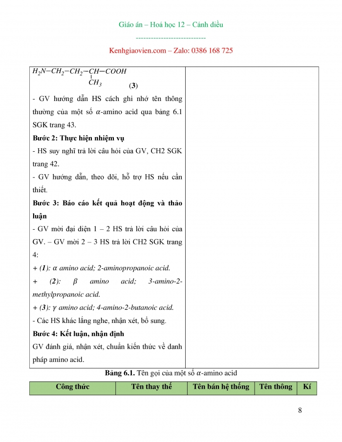 Giáo án và PPT Hóa học 12 cánh diều bài 6: Amino acid