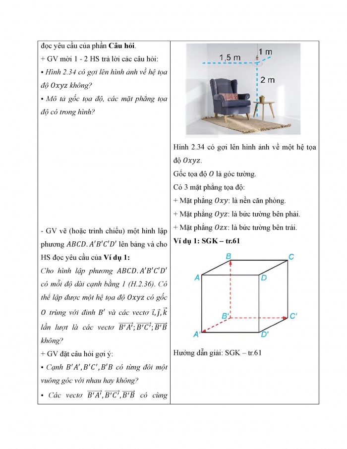 Giáo án và PPT Toán 12 kết nối bài 7: Hệ trục toạ độ trong không gian